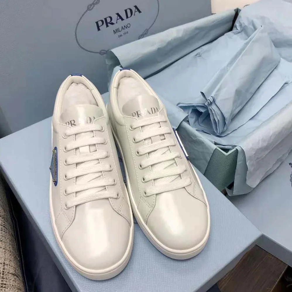 Prada Brushed Leather Sneakers for Men in Blue Prada Brushed Leather Sneakers for Men in Blue