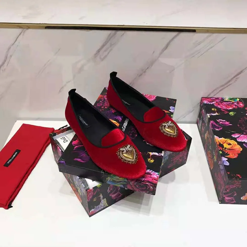 Dolce Gabbana D&G Velvet Devotion Slippers for Women in Red