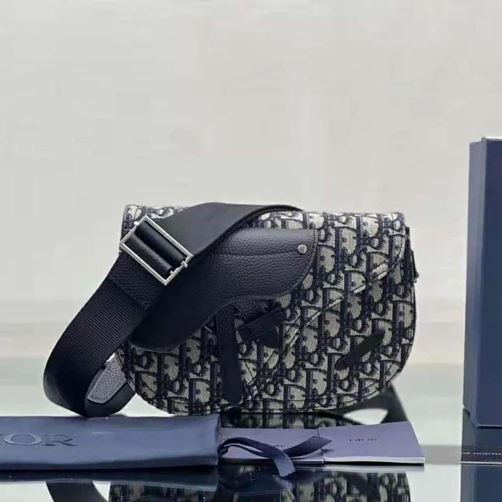 Dior Saddle Pouch Beige and Black Dior Oblique Jacquard for Men