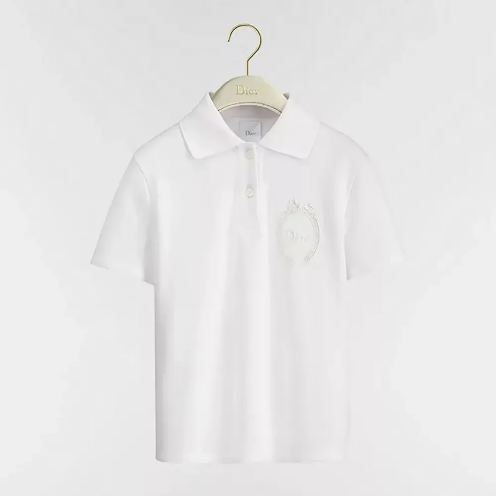 Dior Médaillon Embroidered Polo Shirt White Cotton-Blend Piqué for Women Dior Médaillon Embroidered Polo Shirt White Cotton-Blend Piqué for Women