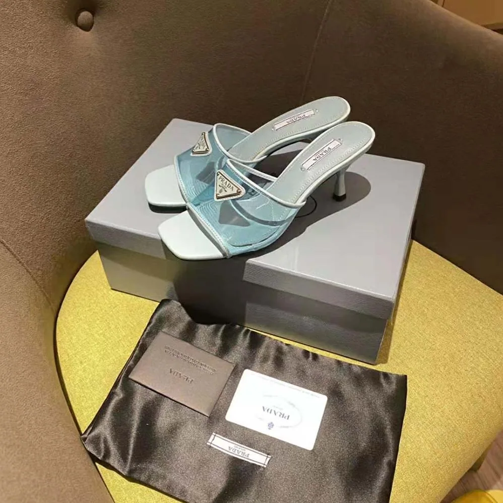 Prada Plexiglas and Patent Leather Sandals 65 mm Varnished Heel for Women in Blue
