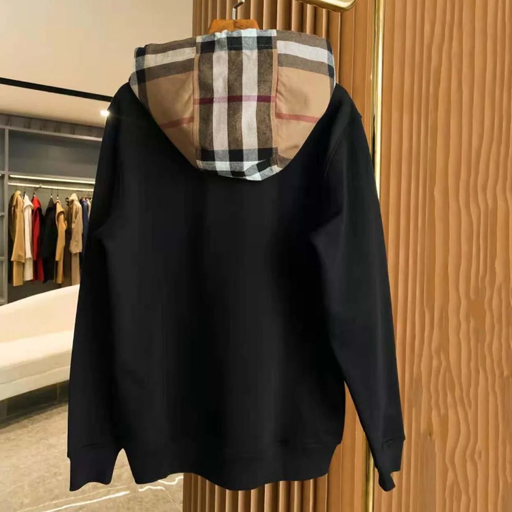 Burberry Check Hood Cotton Blend Hoodie for Men in Black Burberry Check Hood Cotton Blend Hoodie for Men in Black