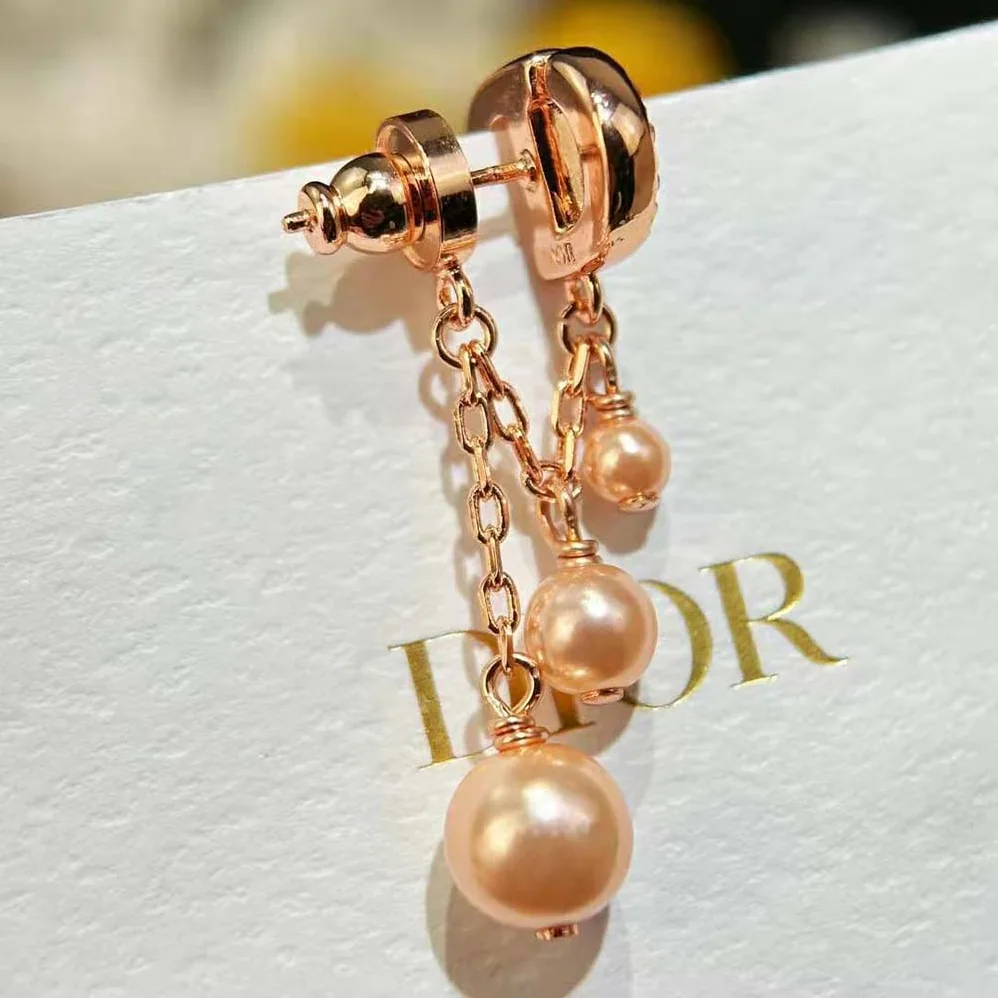 Dior CD Navy Earrings Pink-Finish Metal with Pink Resin Pearls and Crystals for Women Dior CD Navy Earrings Pink-Finish Metal with Pink Resin Pearls and Crystals for Women