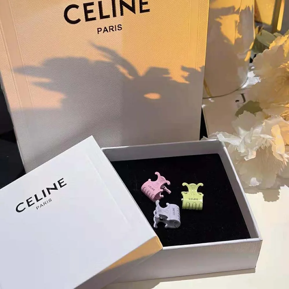 Celine Hair Accessories Set of 3 Color Hair Claws in Varnish Brass and Steel for Women Celine Hair Accessories Set of 3 Color Hair Claws in Varnish Brass and Steel for Women