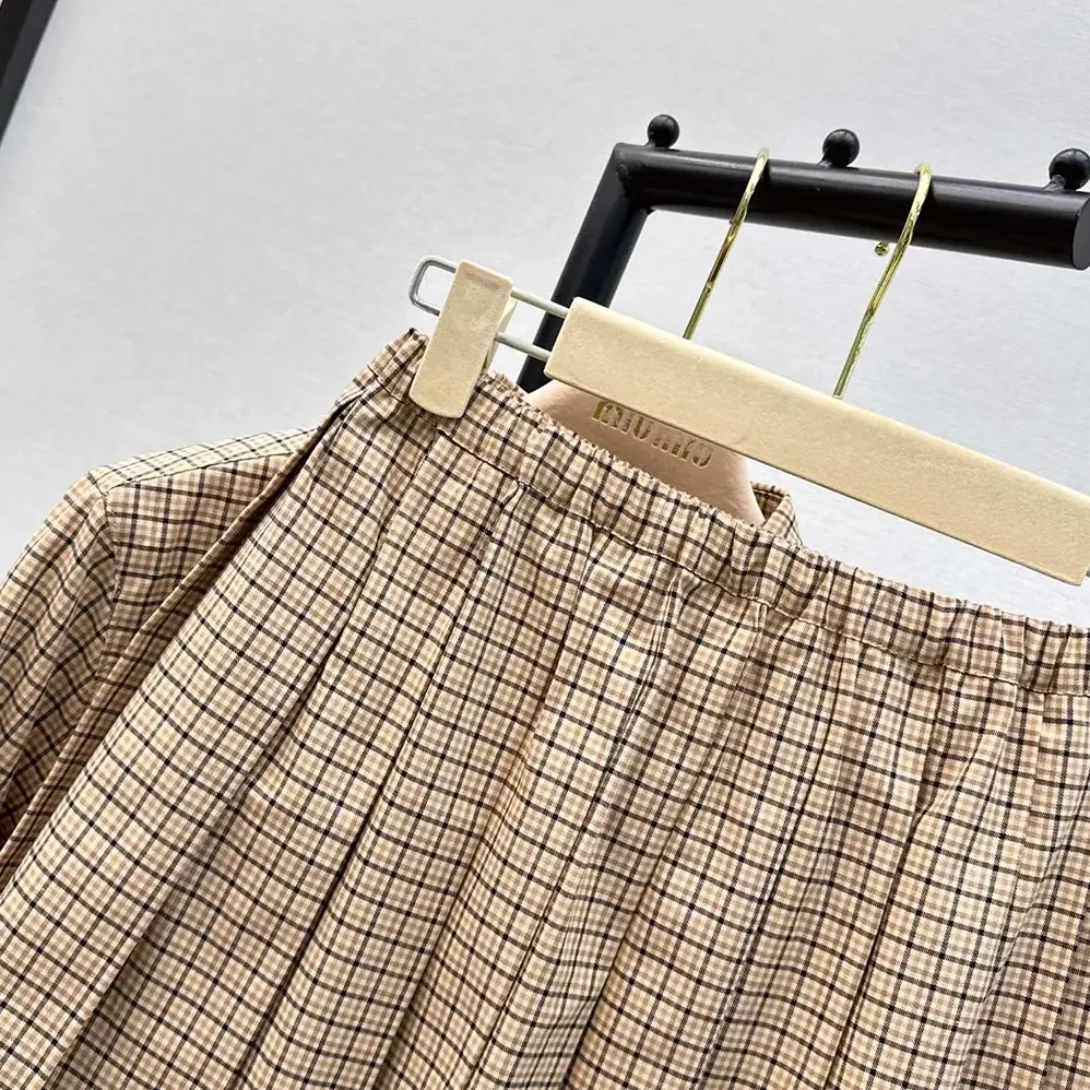 Miu Miu Checked Miniskirt with Embroidered Logo for Women Miu Miu Checked Miniskirt with Embroidered Logo for Women