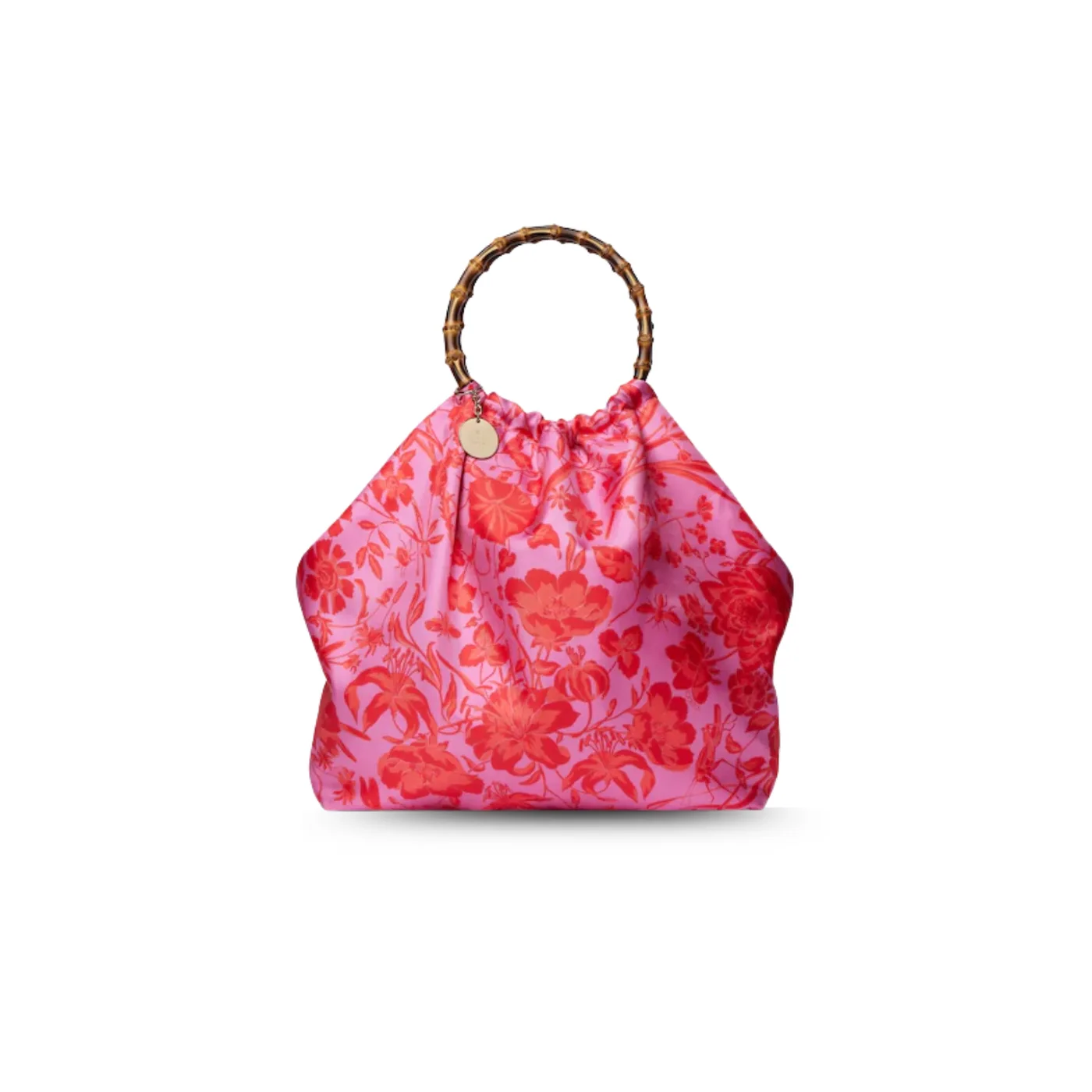 Gucci Silk Maxi With Bamboo Handle Tote Bag in Fuchsia/ Multicolor Gold Hardware Gucci Silk Maxi With Bamboo Handle Tote Bag in Fuchsia/ Multicolor Gold Hardware