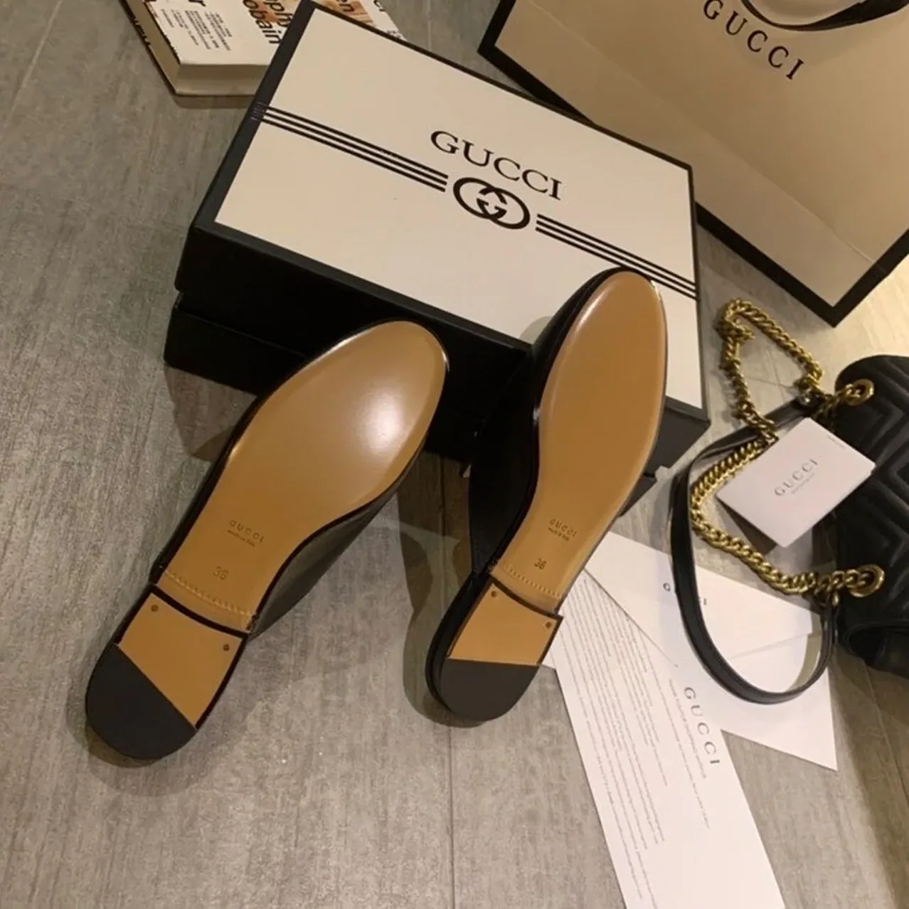 Gucci Princetown Black Leather Slipper GG