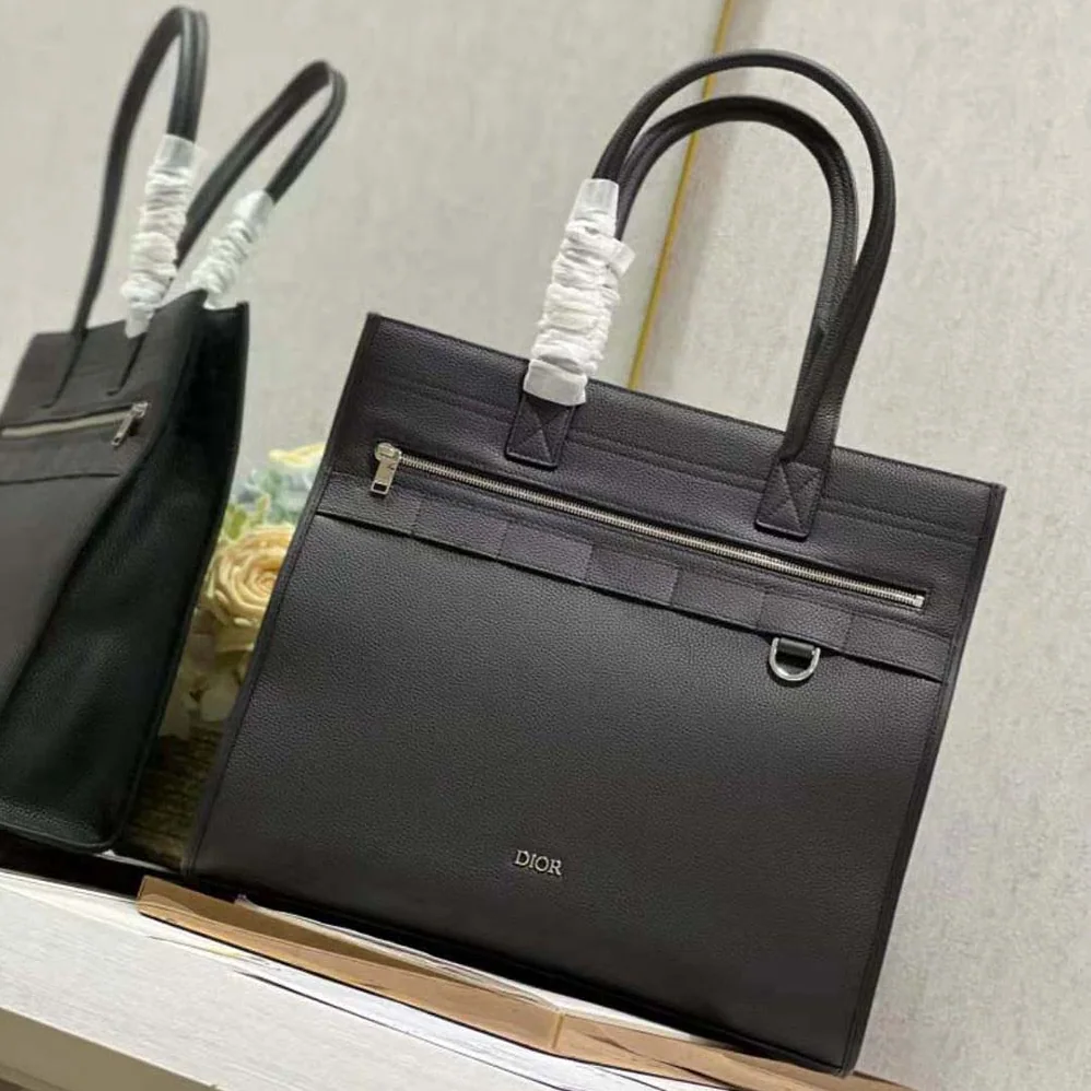 Dior Safari Tote Bag Black Grained Calfskin for Men