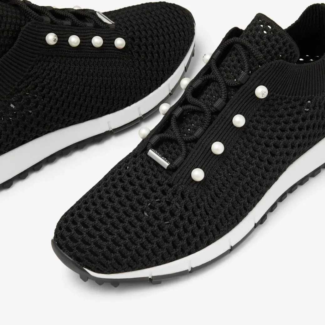 Jimmy Choo Veles Crochet Knit Low in Top Trainers Black VELESPBT