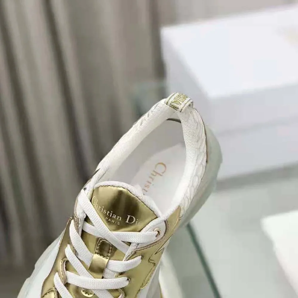 Dior Vibe Sneaker White Mesh and Gold for Women in Tone Leather Dior Vibe Sneaker White Mesh and Gold for Women in Tone Leather