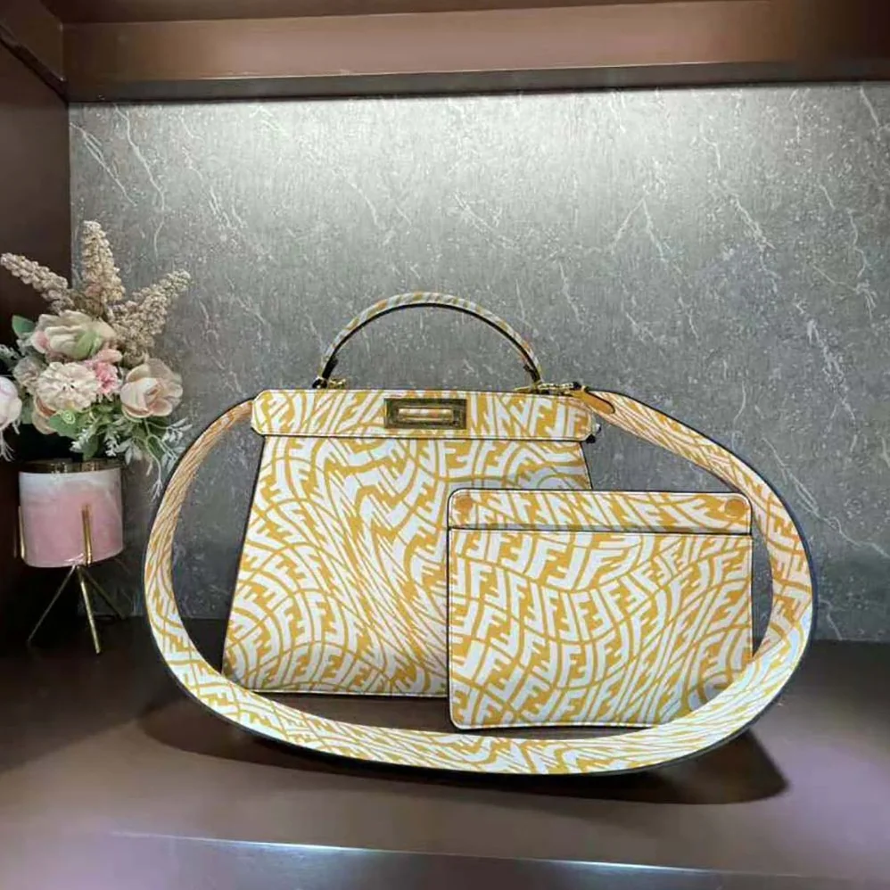 Fendi Peekaboo Iseeu Medium Yellow and white FF Vertigo Leather Bag for Women Fendi Peekaboo Iseeu Medium Yellow and white FF Vertigo Leather Bag for Women