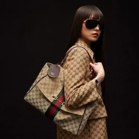 Gucci Paparazzo Large Top Handle Bag / Sand/ Dark Brown Gold Hardware