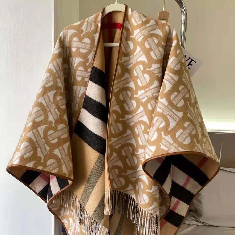 Burberry Monogram Wool Cashmere Reversible Cape for Women in Beige Burberry Monogram Wool Cashmere Reversible Cape for Women in Beige