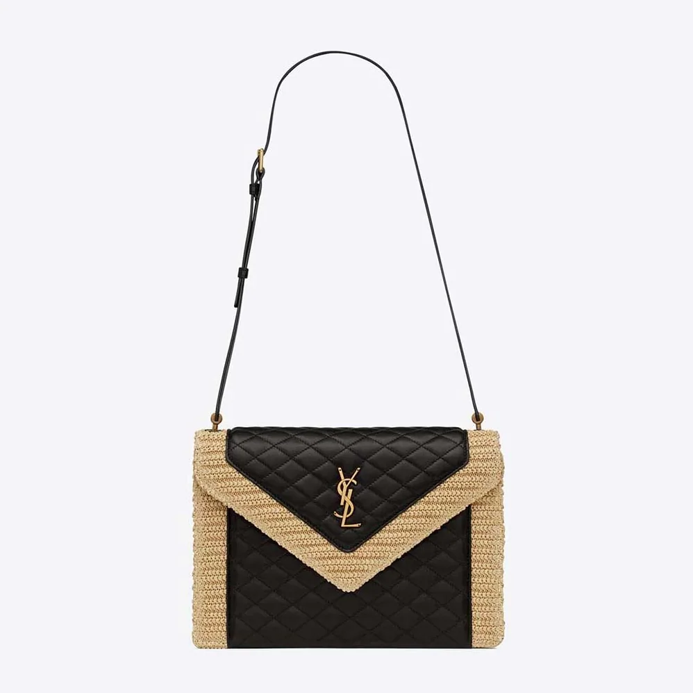 Saint Laurent YSL Gaby Satchel in Quilted Leather and Raffia for Women Saint Laurent YSL Gaby Satchel in Quilted Leather and Raffia for Women