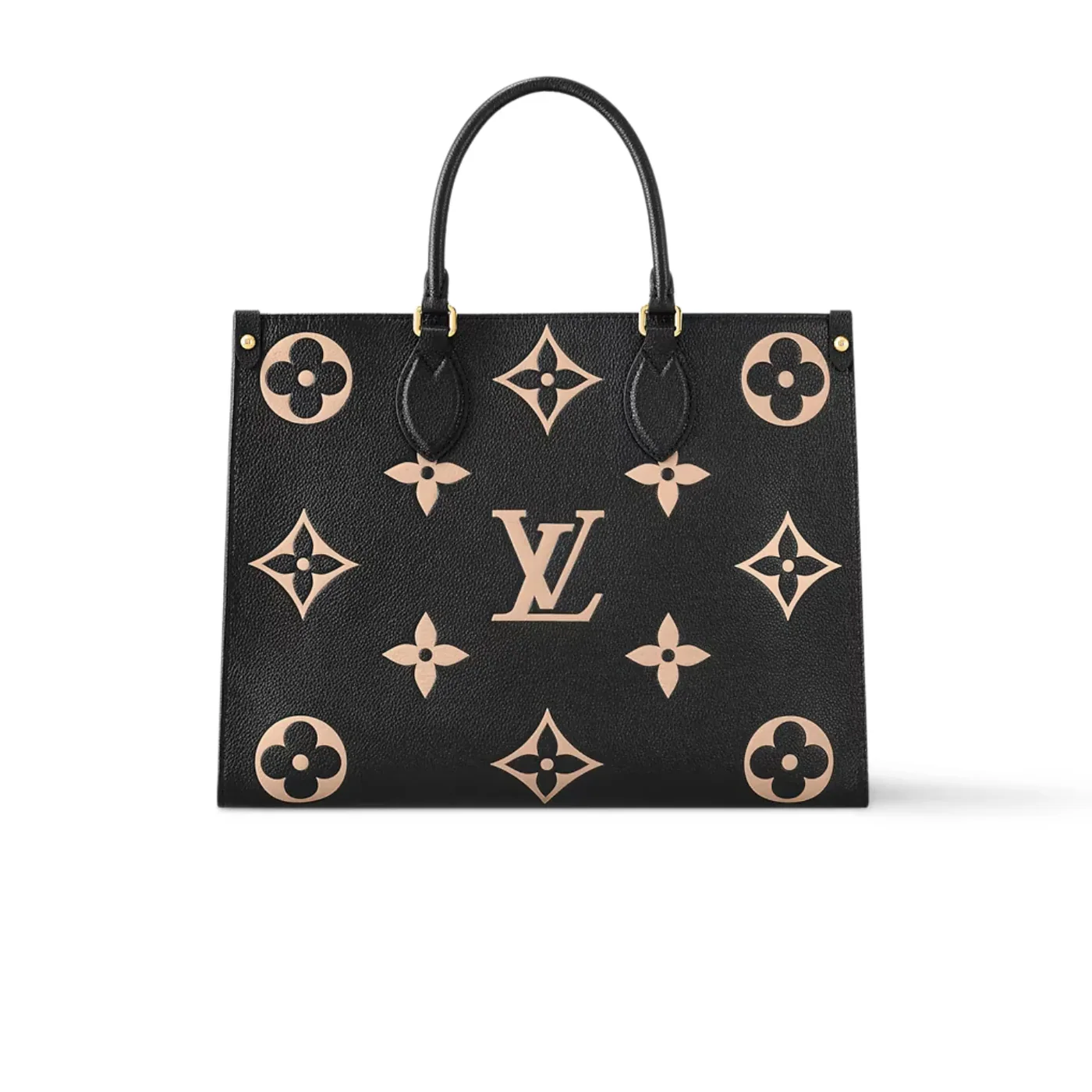 Louis Vuitton OnTheGo MM Tote Bag in Black/Beige Gold Hardware