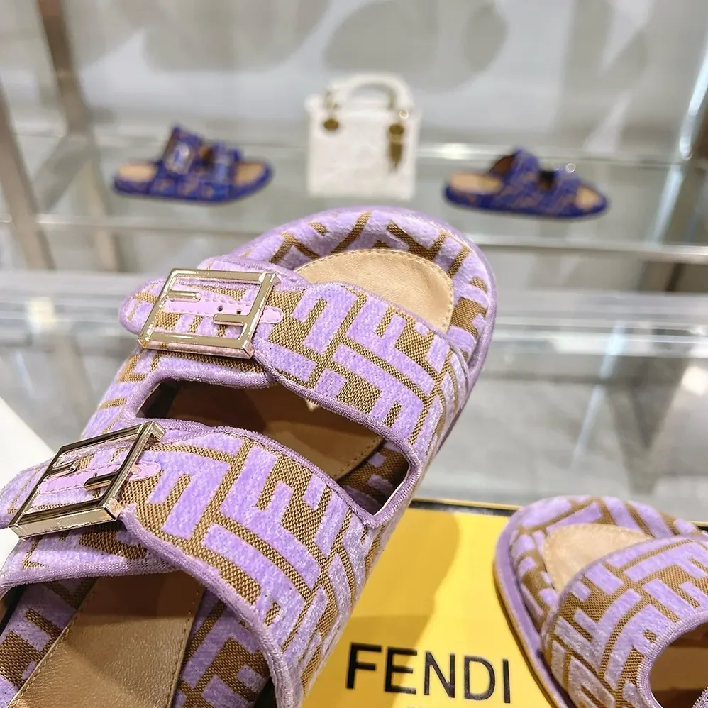 Fendi Feel Mauve Pink FF Jacquard Velvet Slides for Women Fendi Feel Mauve Pink FF Jacquard Velvet Slides for Women