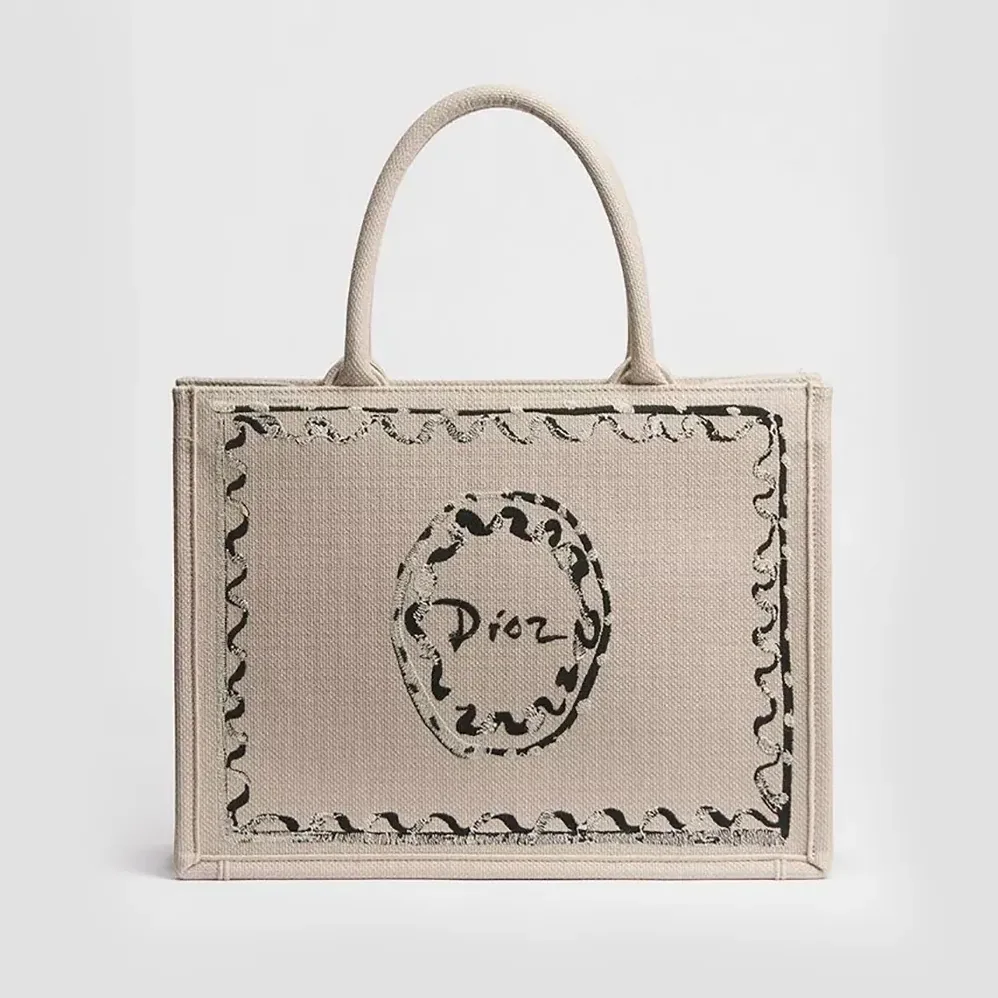 Dior Dioriviera Medium Dior Book Tote with Strap Beige Dior Painted Ribbon Embroidery for Women Dior Dioriviera Medium Dior Book Tote with Strap Beige Dior Painted Ribbon Embroidery for Women