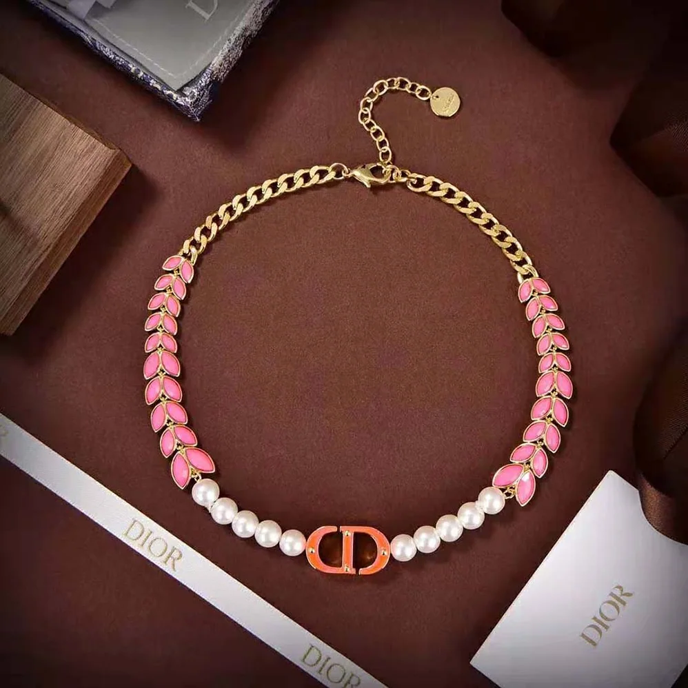 Dior 30 Montaigne Necklace Gold-Finish Metal with White Resin Pearls for Women