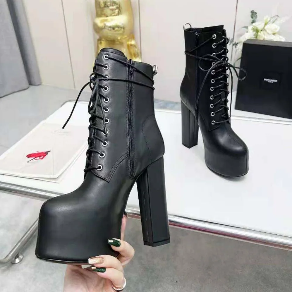 Saint Laurent YSL Cherry Lace-up Platform Booties in Smooth Leather for Women Saint Laurent YSL Cherry Lace-up Platform Booties in Smooth Leather for Women