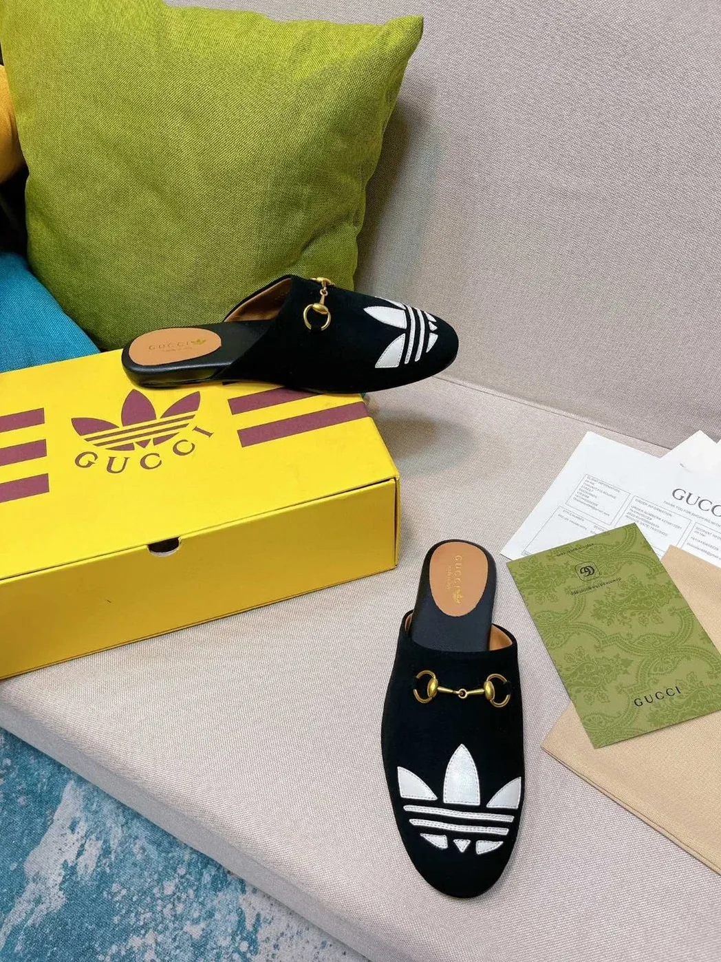 Gucci x Adidas GG Trefoil Slipper Black for Women Gucci x Adidas GG Trefoil Slipper Black for Women