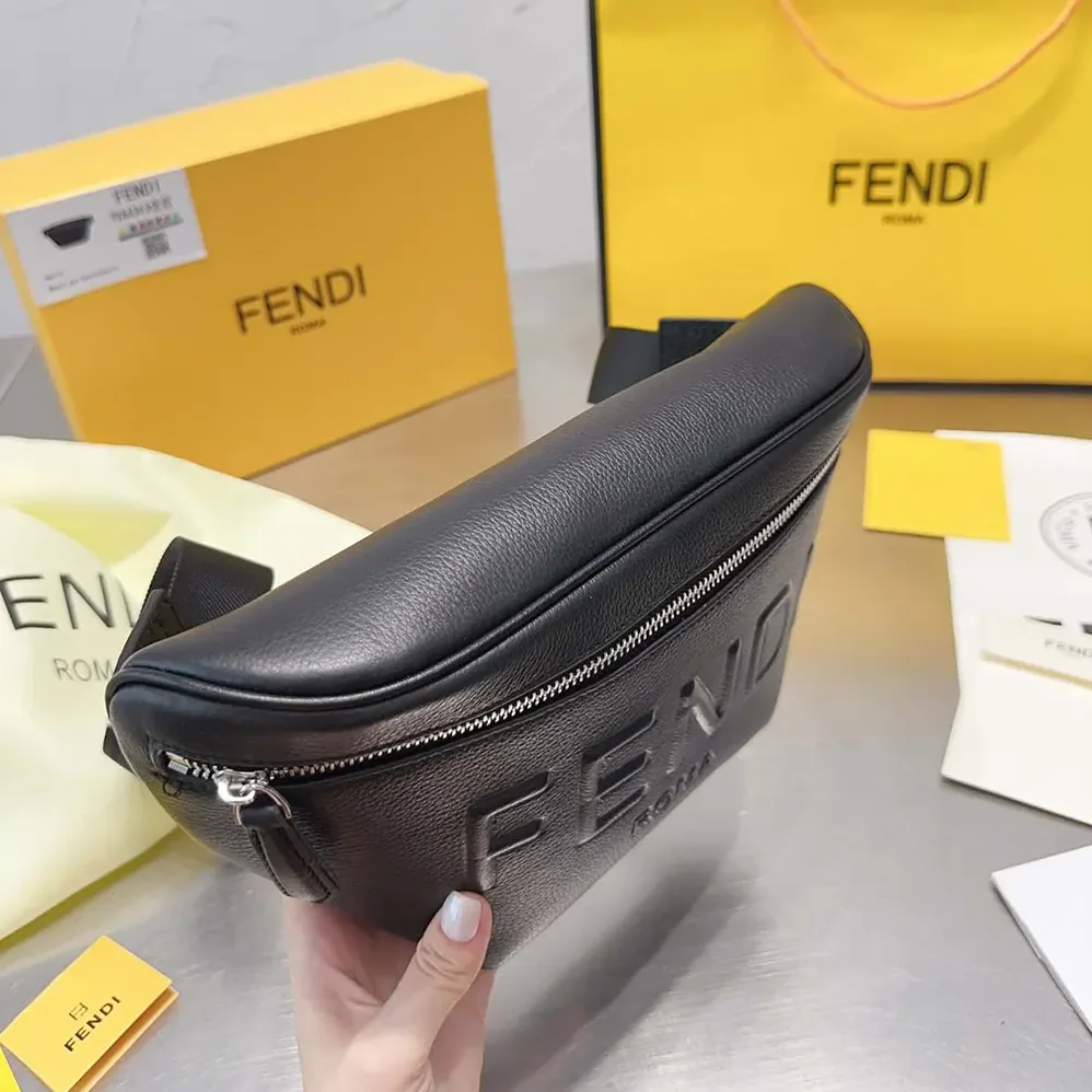Fendi Diagonal Belt Bag Black Leather Belt Bag for Men