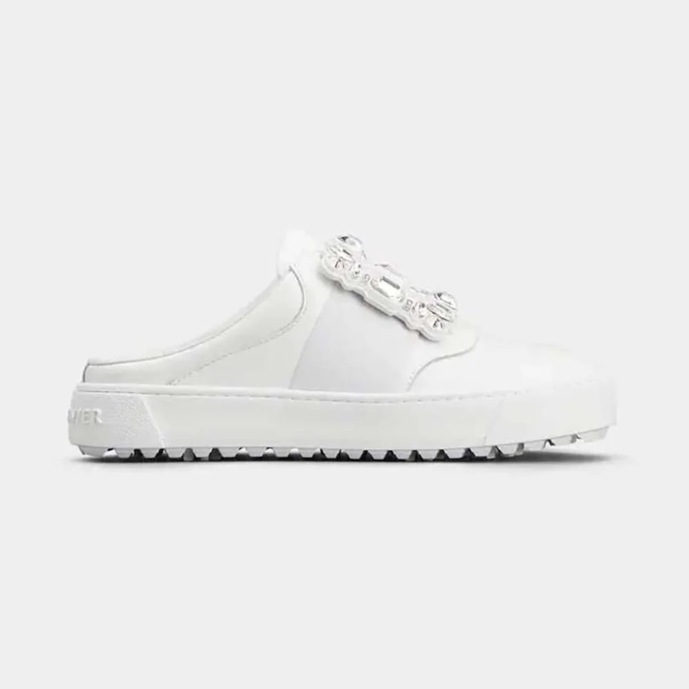 Roger Vivier Very Vivier Strass Buckle Mules in Leather for Women in White