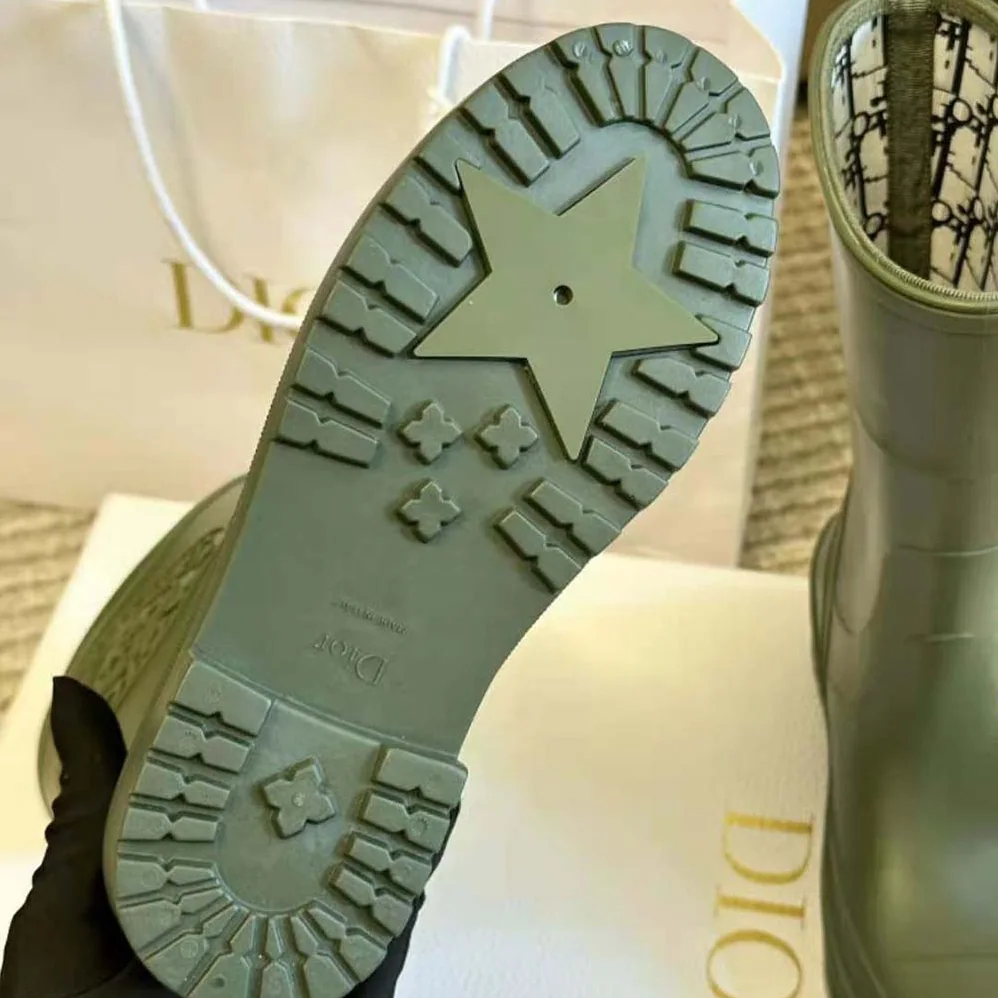 Dior Diorunion Rain Boot Khaki Rubber with Dior Union Motif for Women