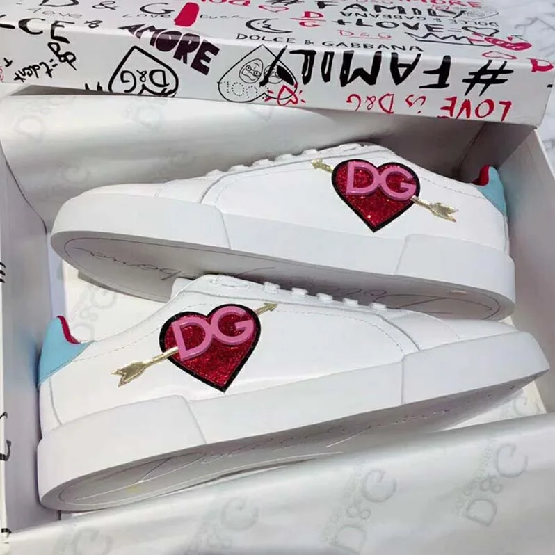 Dolce Gabbana D&G Shoes Leather Portofino Sneakers with Patch for Women Dolce Gabbana D&G Shoes Leather Portofino Sneakers with Patch for Women