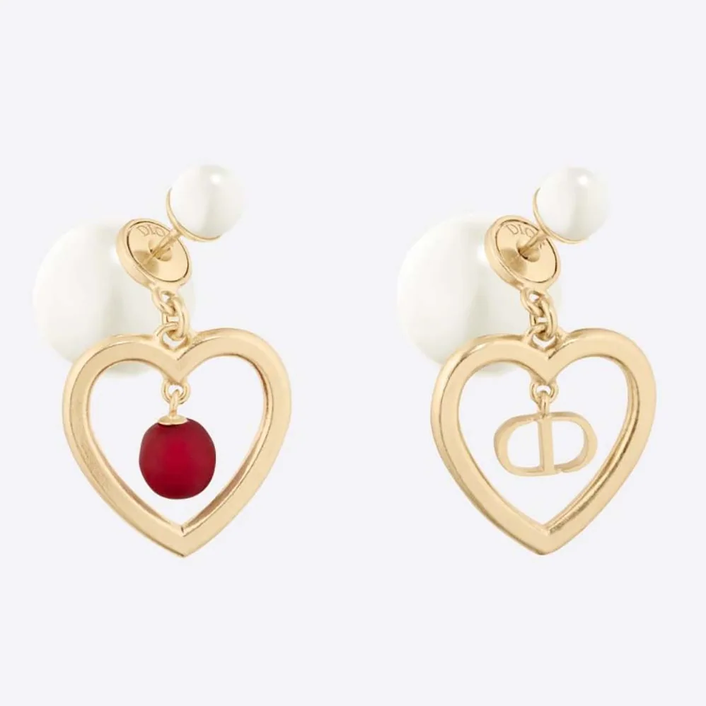 Dior Tribales Earrings Gold-Finish Metal with Red Resin Pearls for Women Dior Tribales Earrings Gold-Finish Metal with Red Resin Pearls for Women