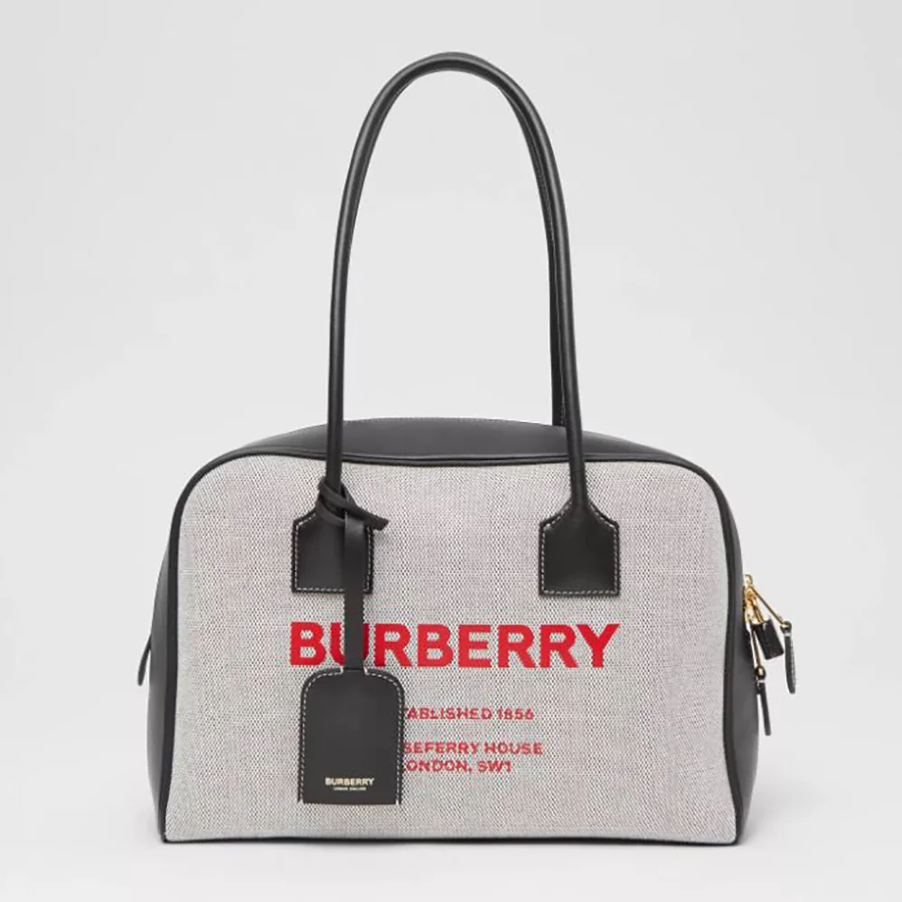 Burberry Medium Horseferry Print Cotton Canvas Half Cube Bag for Women in Black Burberry Medium Horseferry Print Cotton Canvas Half Cube Bag for Women in Black