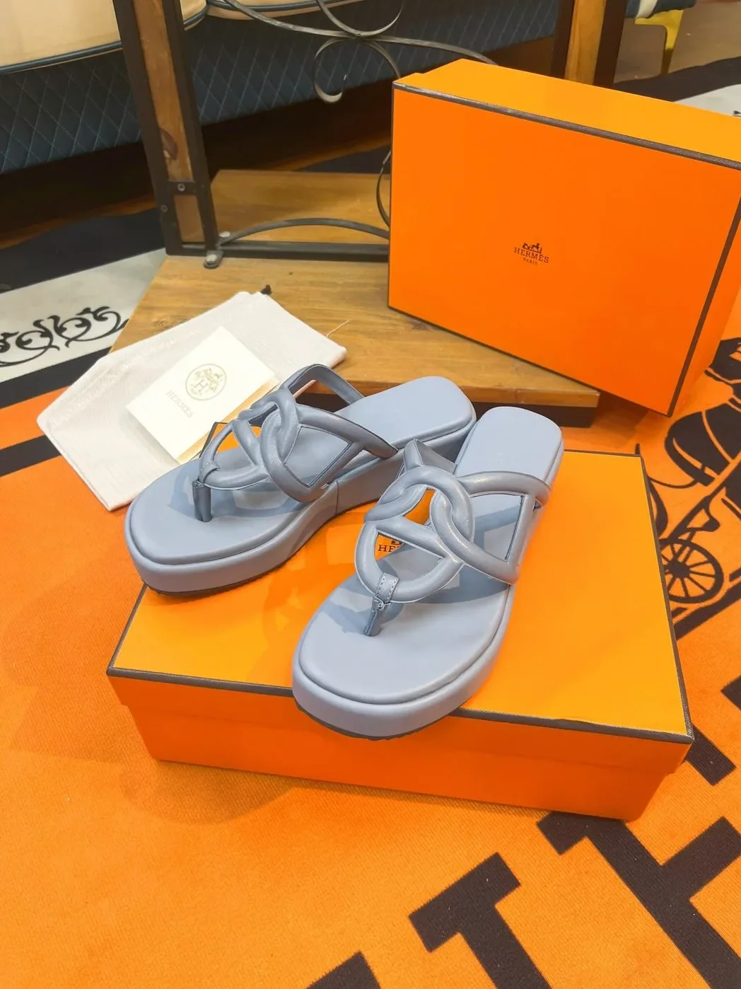 Hermes Gipsy Sandal Blue 6A350 Hermes Gipsy Sandal Blue 6A350