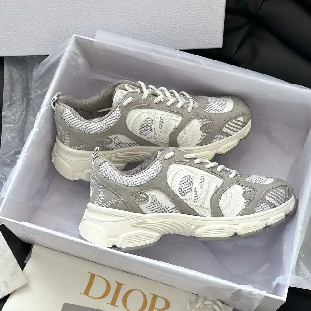 Dior Chrono Sneaker Gray Mesh and Suede Calfskin for Unisex