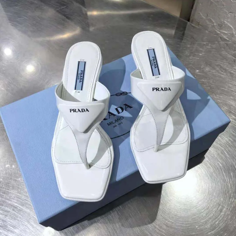 Prada Brushed Leather High-heeled Thong Sandals for Women in White