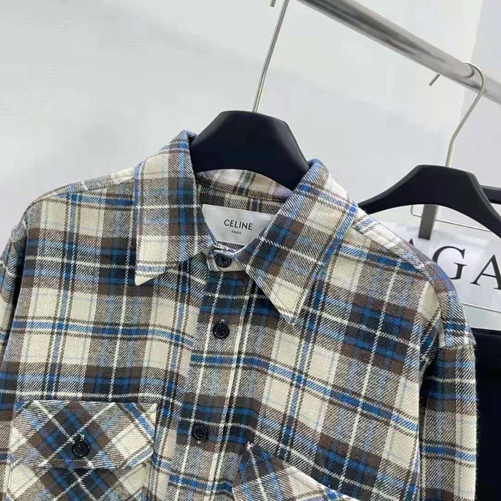 Celine Loose Shirt in Checked Cotton for Men in Navy