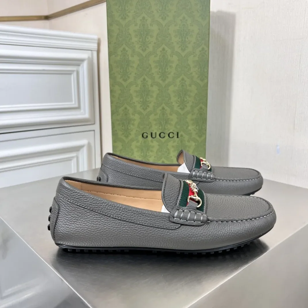 Gucci Loafers With Web Details Dark Gray for Men