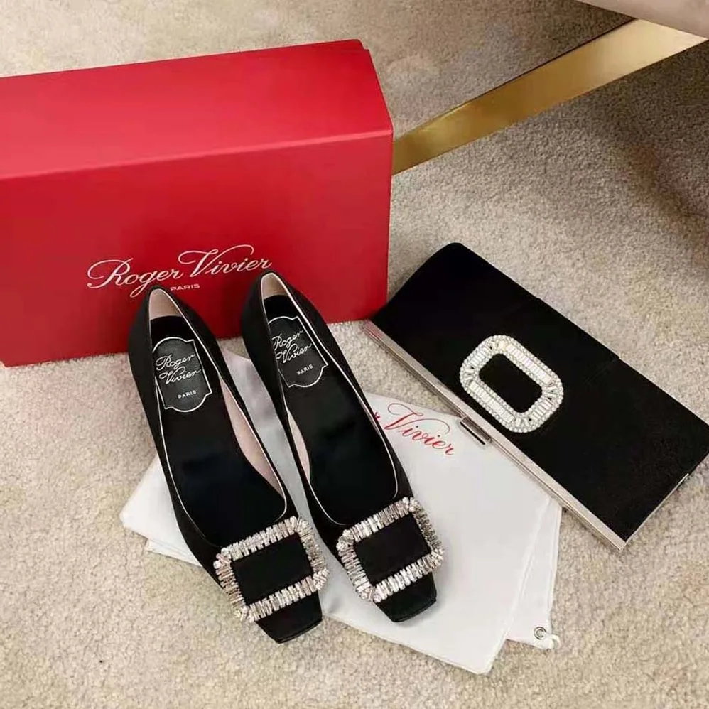 Roger Vivier Trompette Crystal Buckle Pumps in Satin for Women