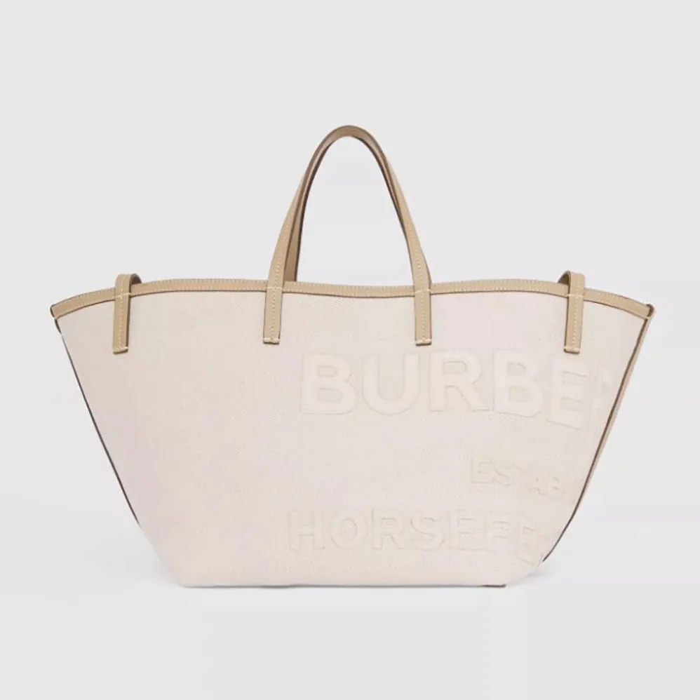 Burberry Mini Horseferry Linen Cotton Canvas Beach Tote for Women in Beige