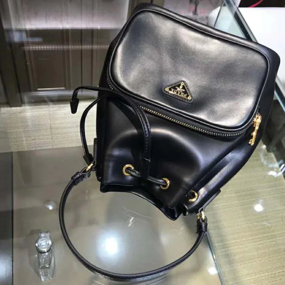 Prada Leather Bucket Shoulder Bag for Women in Black