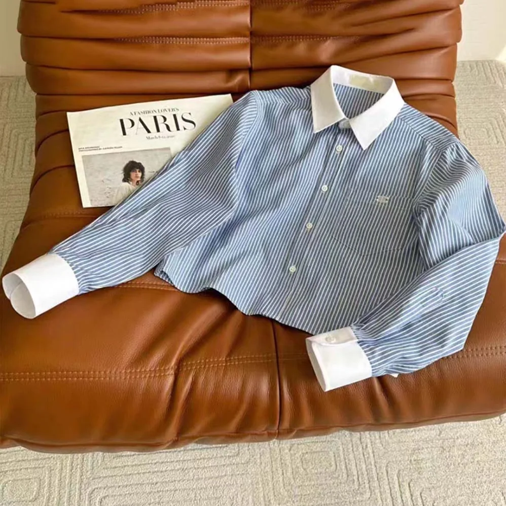 Celine Cropped Shirt in Striped Cotton for Women