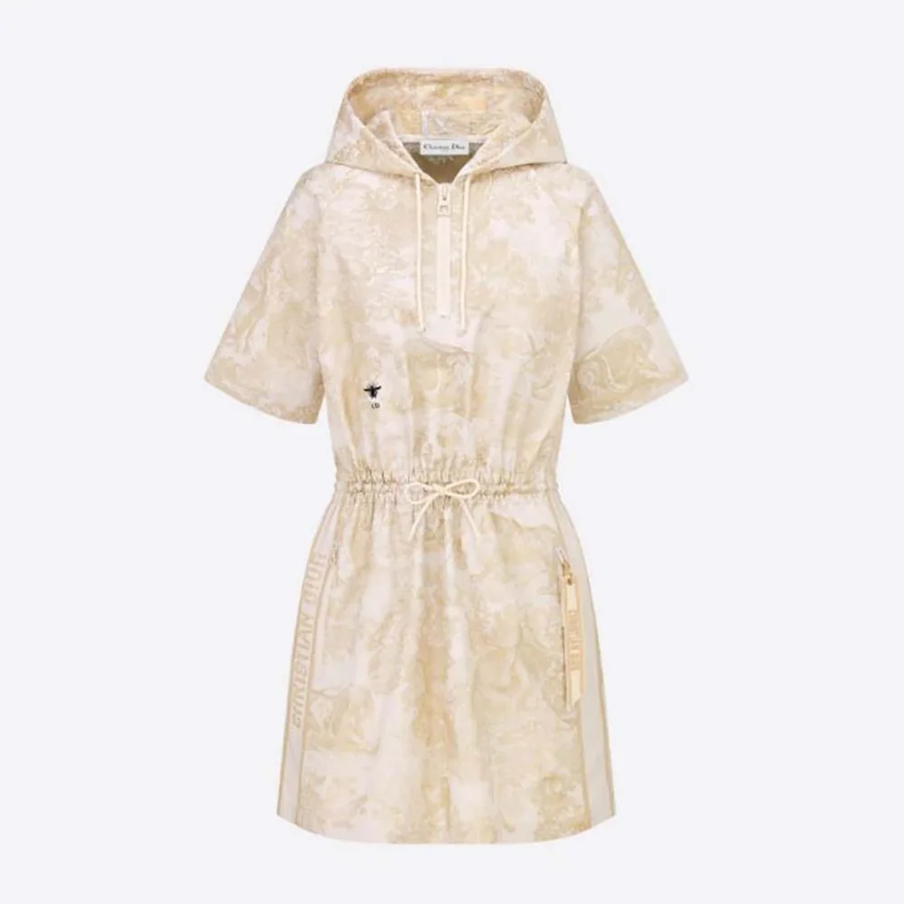 Dior Short Hooded Dress Gold for Women in Tone Technical Taffeta Jacquard Dior Short Hooded Dress Gold for Women in Tone Technical Taffeta Jacquard