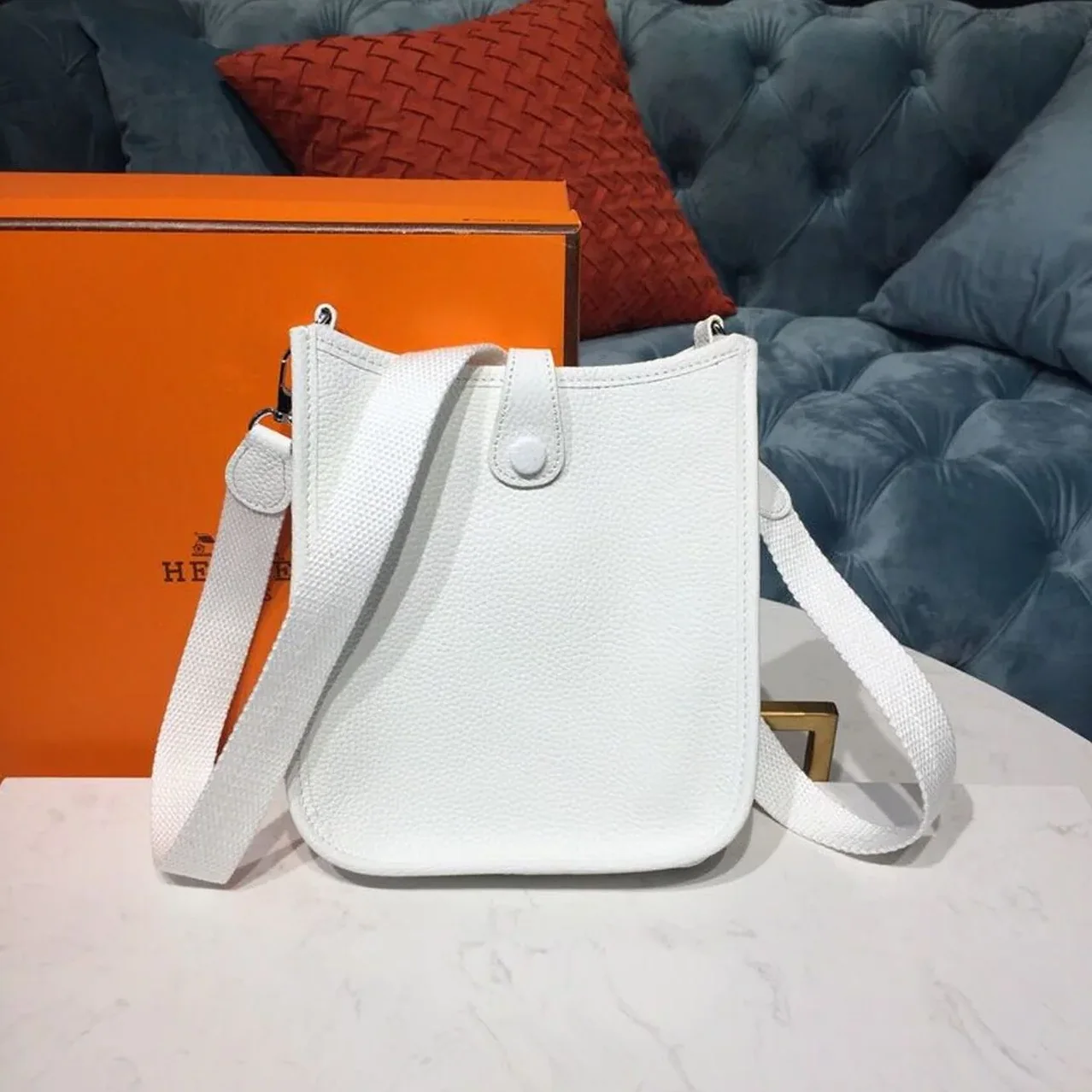 Hermes Evelyne II TPM Bag White Silver Toned Hardware /