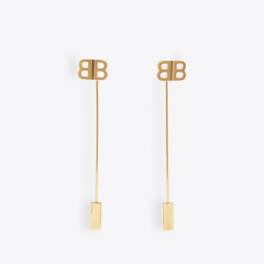 Balenciaga Pin BB Earrings in Shiny Gold Brass and Bronze for Women