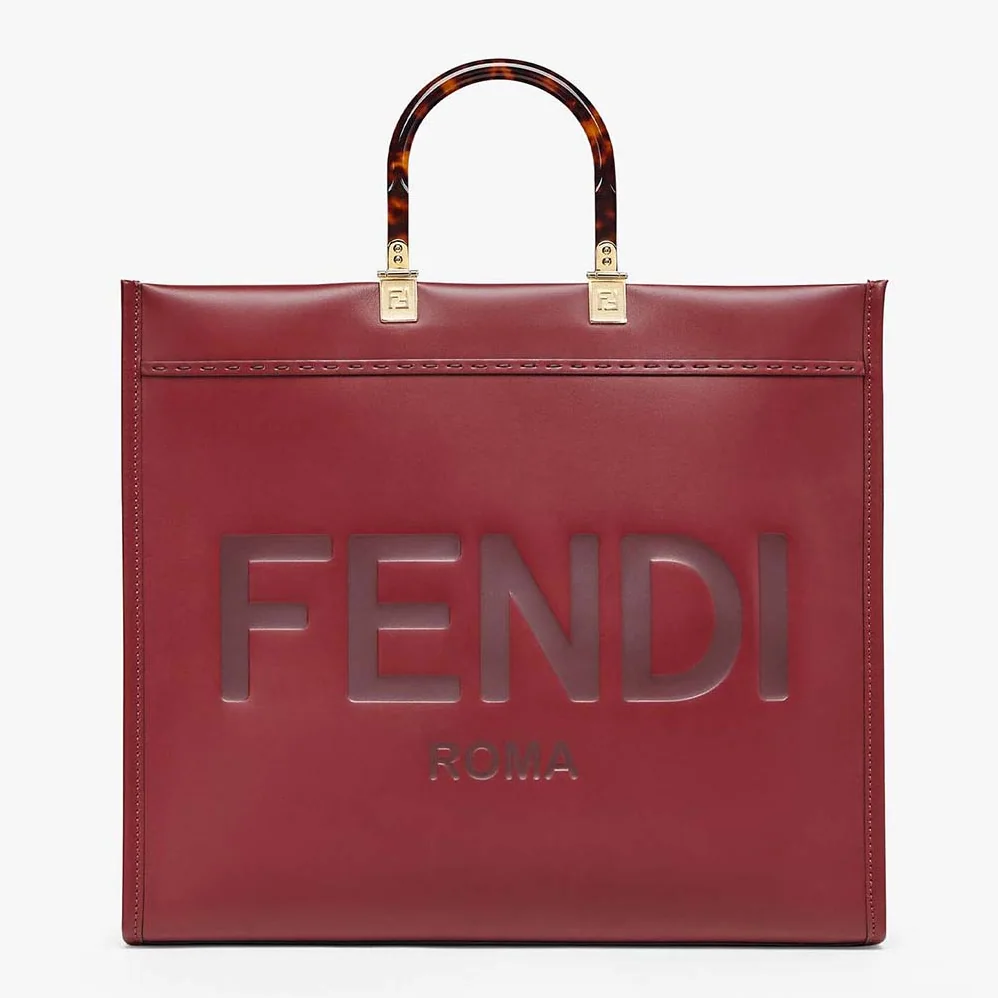 Fendi Sunshine Shopper Burgundy Leather Shopper for Women in Maroon