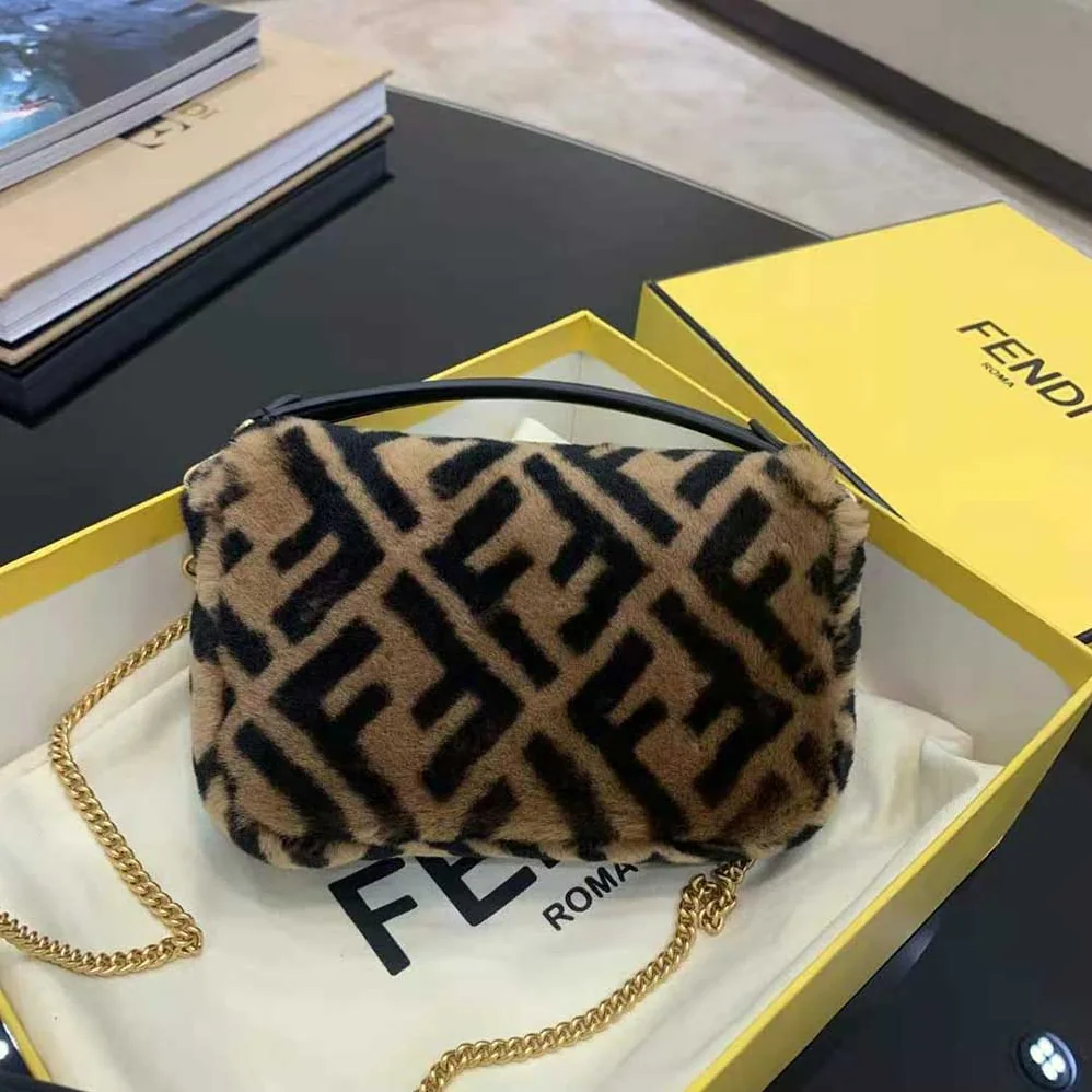 Fendi Mini Baguette Brown Sheepskin Bag for Women Fendi Mini Baguette Brown Sheepskin Bag for Women