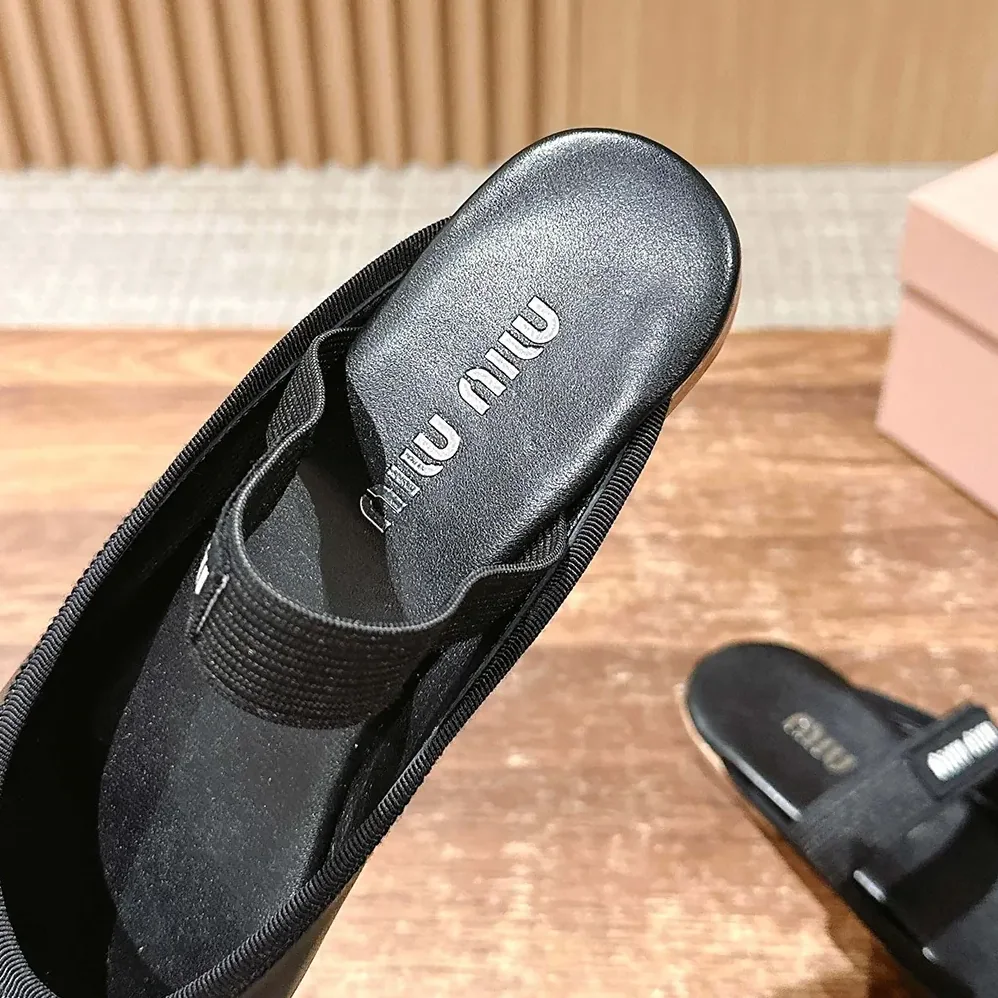 Miu Miu Leather Ballerina Mules for Women in Black