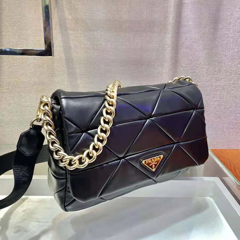 Prada System Nappa Leather Patchwork Bag for Women in Black Prada System Nappa Leather Patchwork Bag for Women in Black