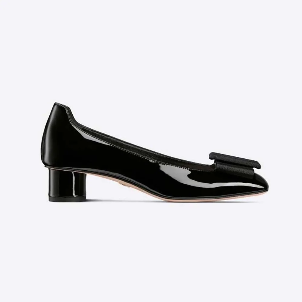 Dior Idylle Ballet Pump Black Patent Calfskin and Grosgrain in 35 mm Heel Height for Women Dior Idylle Ballet Pump Black Patent Calfskin and Grosgrain in 35 mm Heel Height for Women