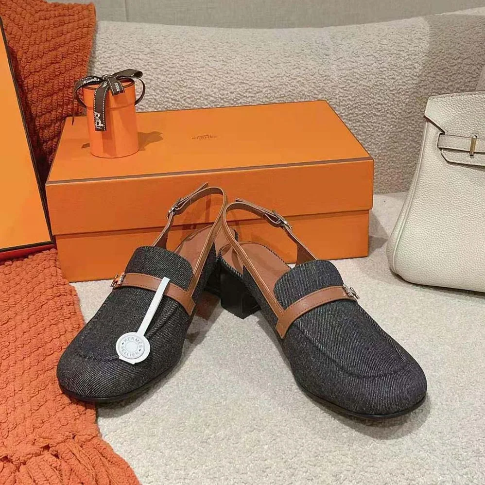 Hermes Infinie 50 Pump in Denim and Calfskin-H241047Z for Women Hermes Infinie 50 Pump in Denim and Calfskin-H241047Z for Women