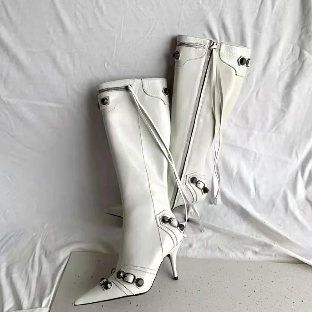Balenciaga Cagole 90mm Boot in White Arena Lambskin for Women