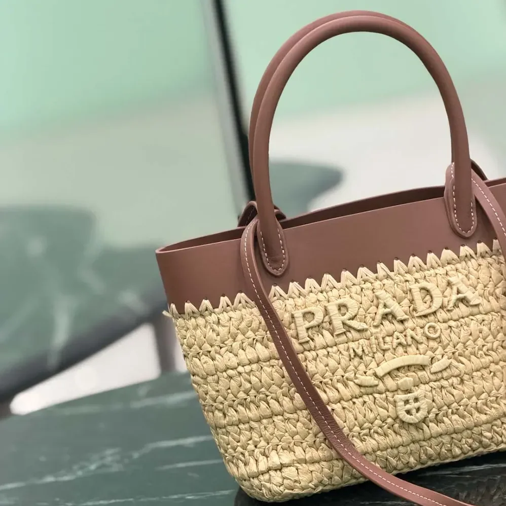 Prada Mini Crochet and Leather Tote Bag for Women Prada Mini Crochet and Leather Tote Bag for Women
